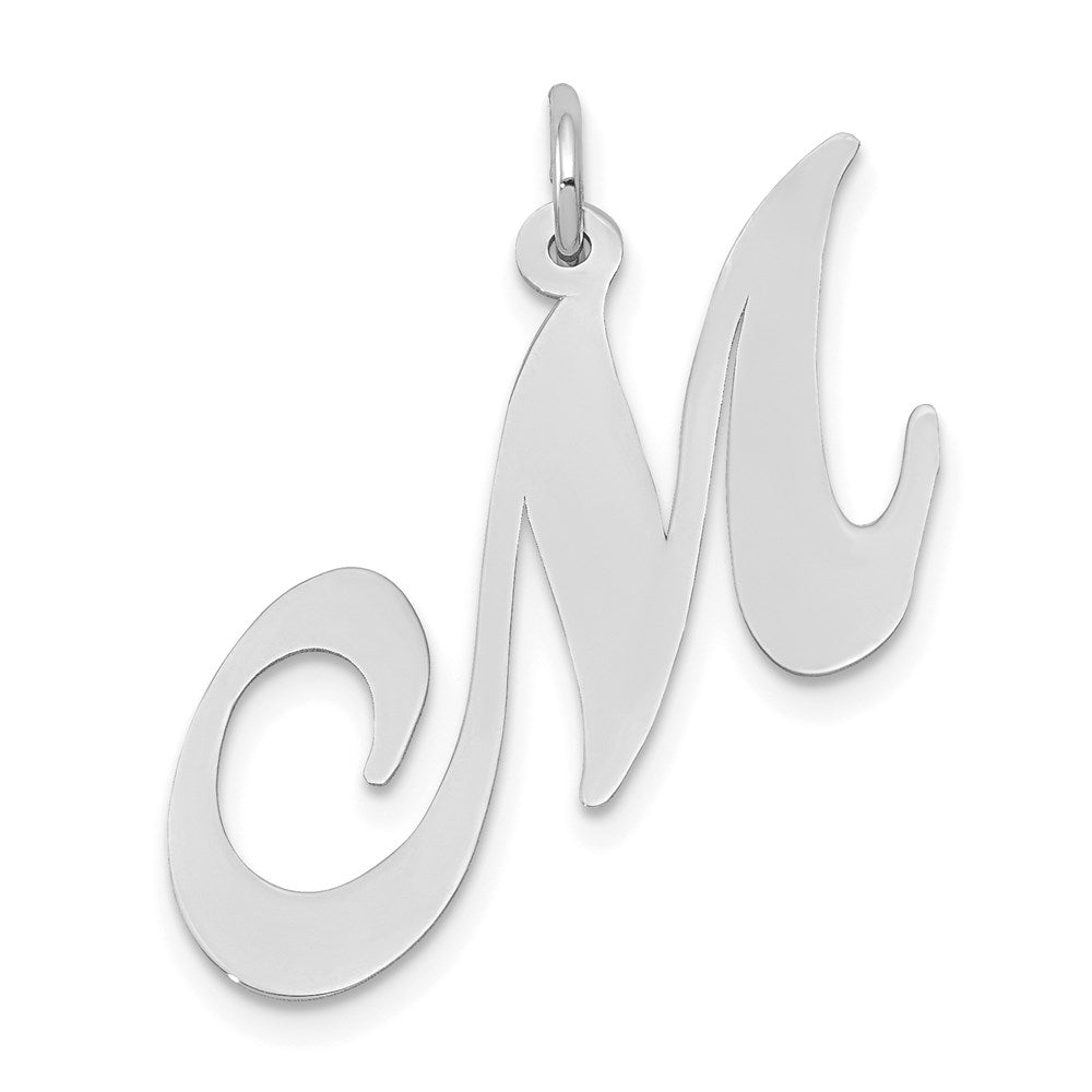 Million Charms 14K White Gold Themed Large Fancy Script Alphabet Letter Initial M Charm
