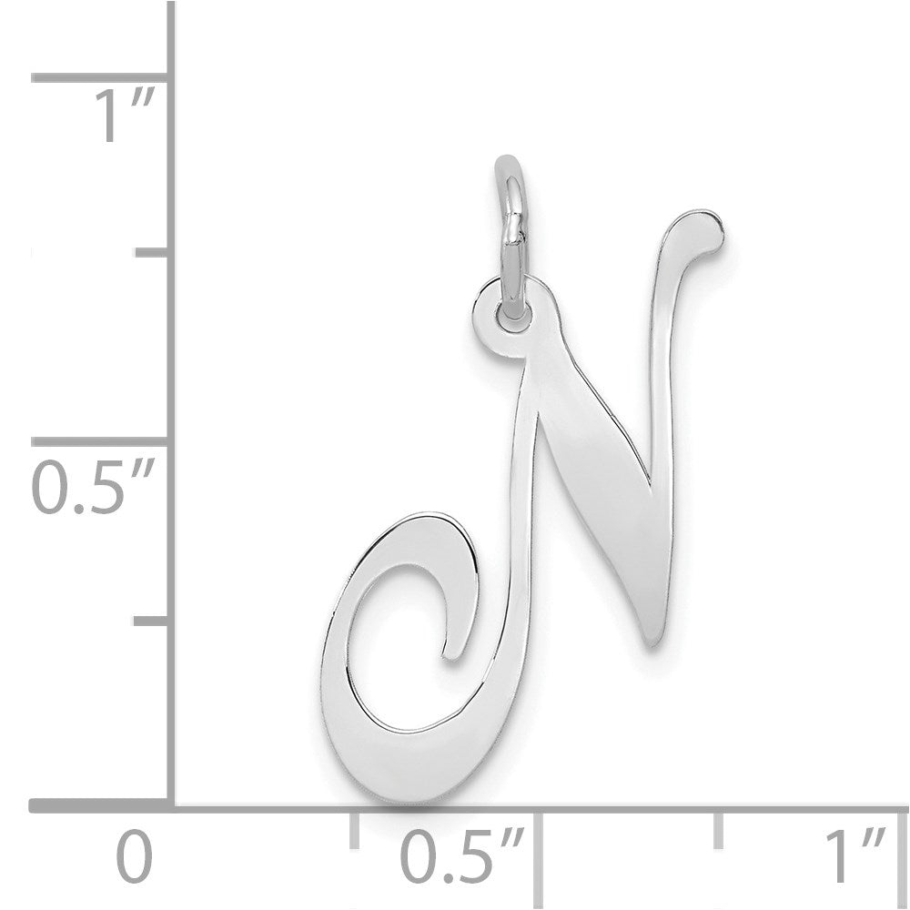 Million Charms 14K White Gold Themed Large Fancy Script Alphabet Letter Initial N Charm