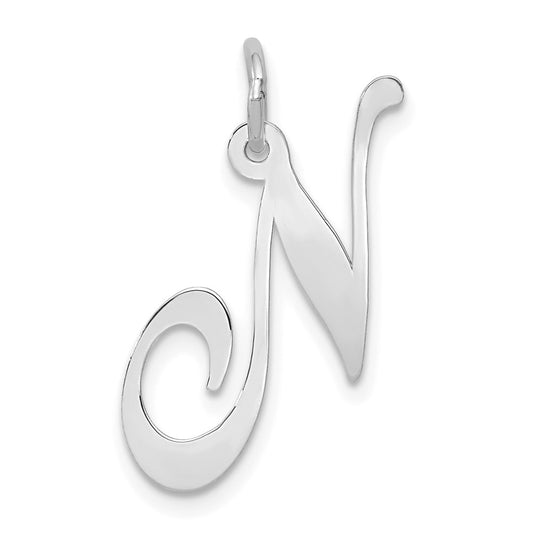 Million Charms 14K White Gold Themed Large Fancy Script Alphabet Letter Initial N Charm