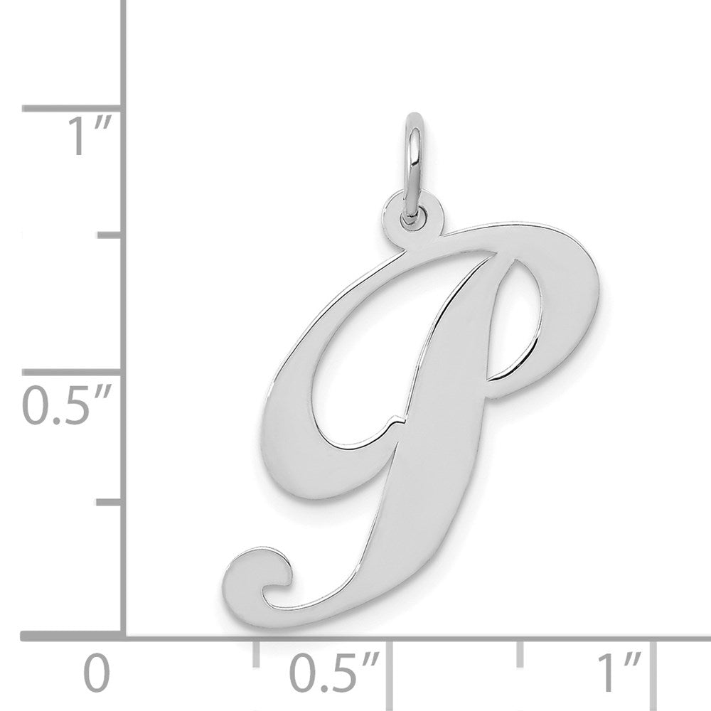 Million Charms 14K White Gold Themed Large Fancy Script Alphabet Letter Initial P Charm