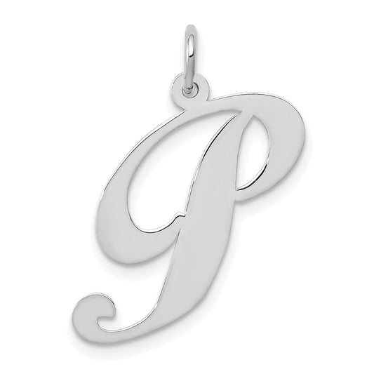 Million Charms 14K White Gold Themed Large Fancy Script Alphabet Letter Initial P Charm