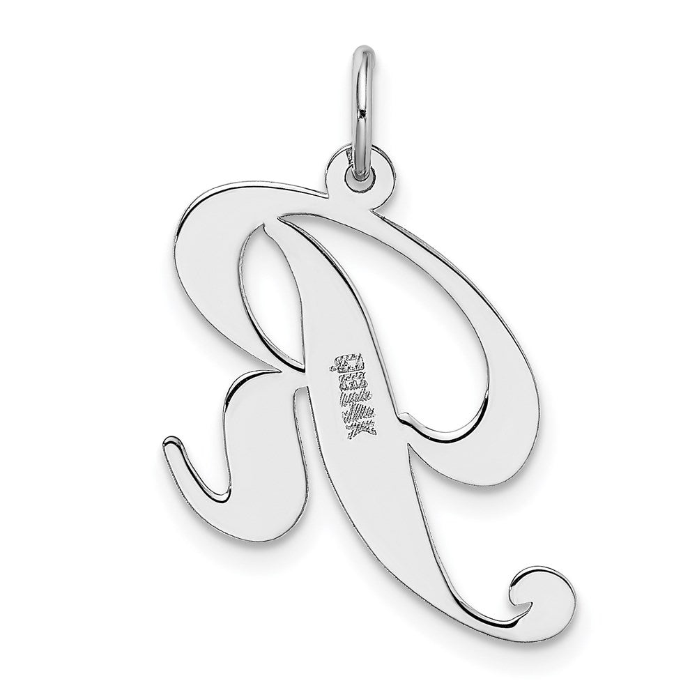 Million Charms 14K White Gold Themed Large Fancy Script Alphabet Letter Initial R Charm