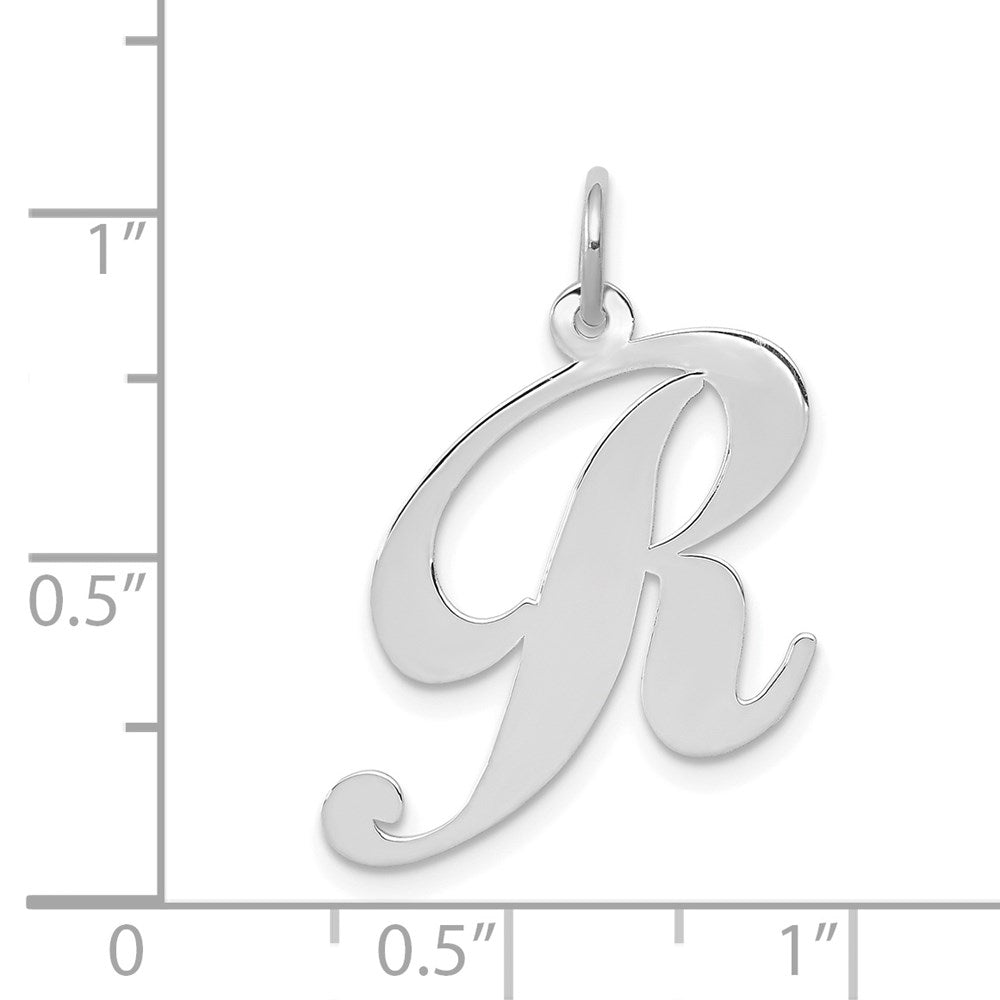 Million Charms 14K White Gold Themed Large Fancy Script Alphabet Letter Initial R Charm