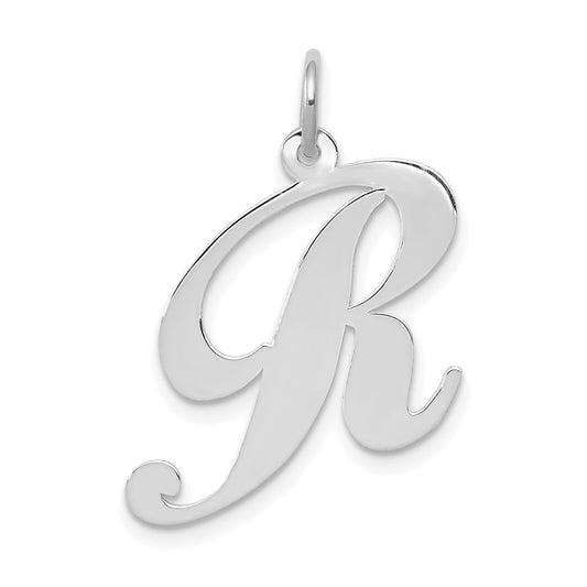 Million Charms 14K White Gold Themed Large Fancy Script Alphabet Letter Initial R Charm