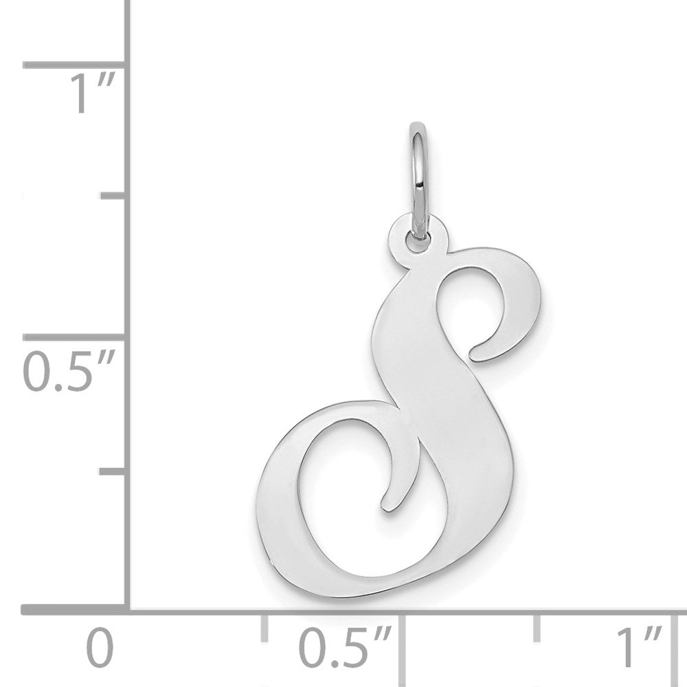 Million Charms 14K White Gold Themed Large Fancy Script Alphabet Letter Initial S Charm