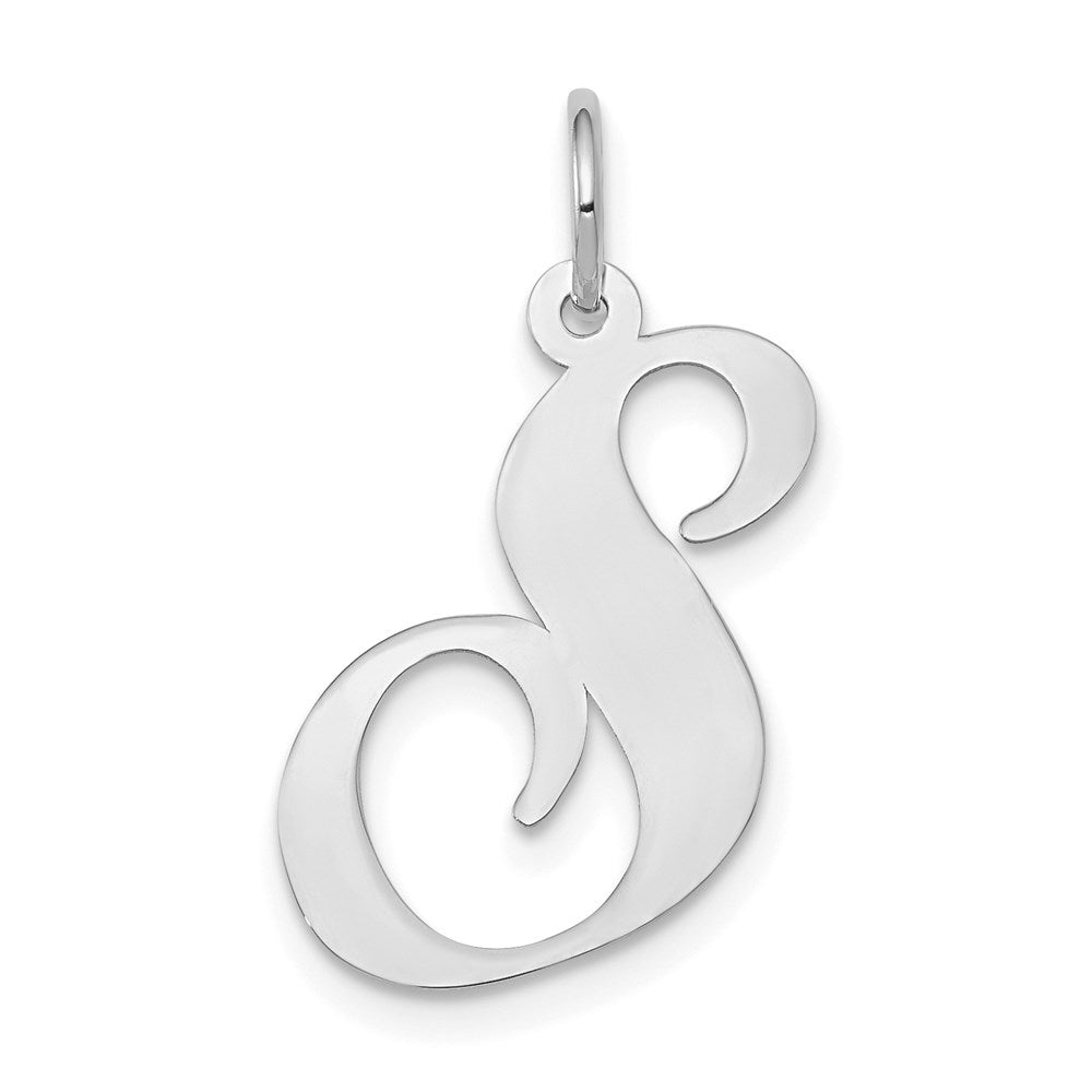 Million Charms 14K White Gold Themed Large Fancy Script Alphabet Letter Initial S Charm