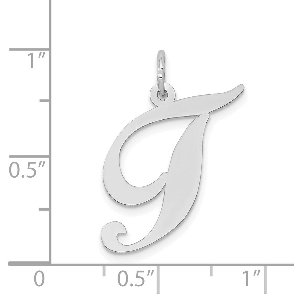 Million Charms 14K White Gold Themed Large Fancy Script Alphabet Letter Initial T Charm