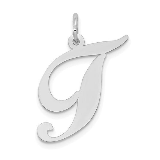 Million Charms 14K White Gold Themed Large Fancy Script Alphabet Letter Initial T Charm