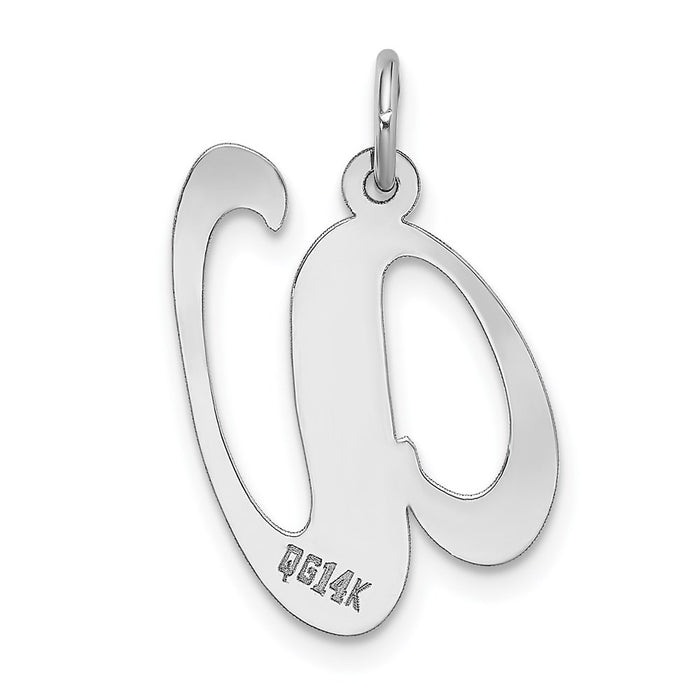 Million Charms 14K White Gold Themed Large Fancy Script Alphabet Letter Initial V Charm