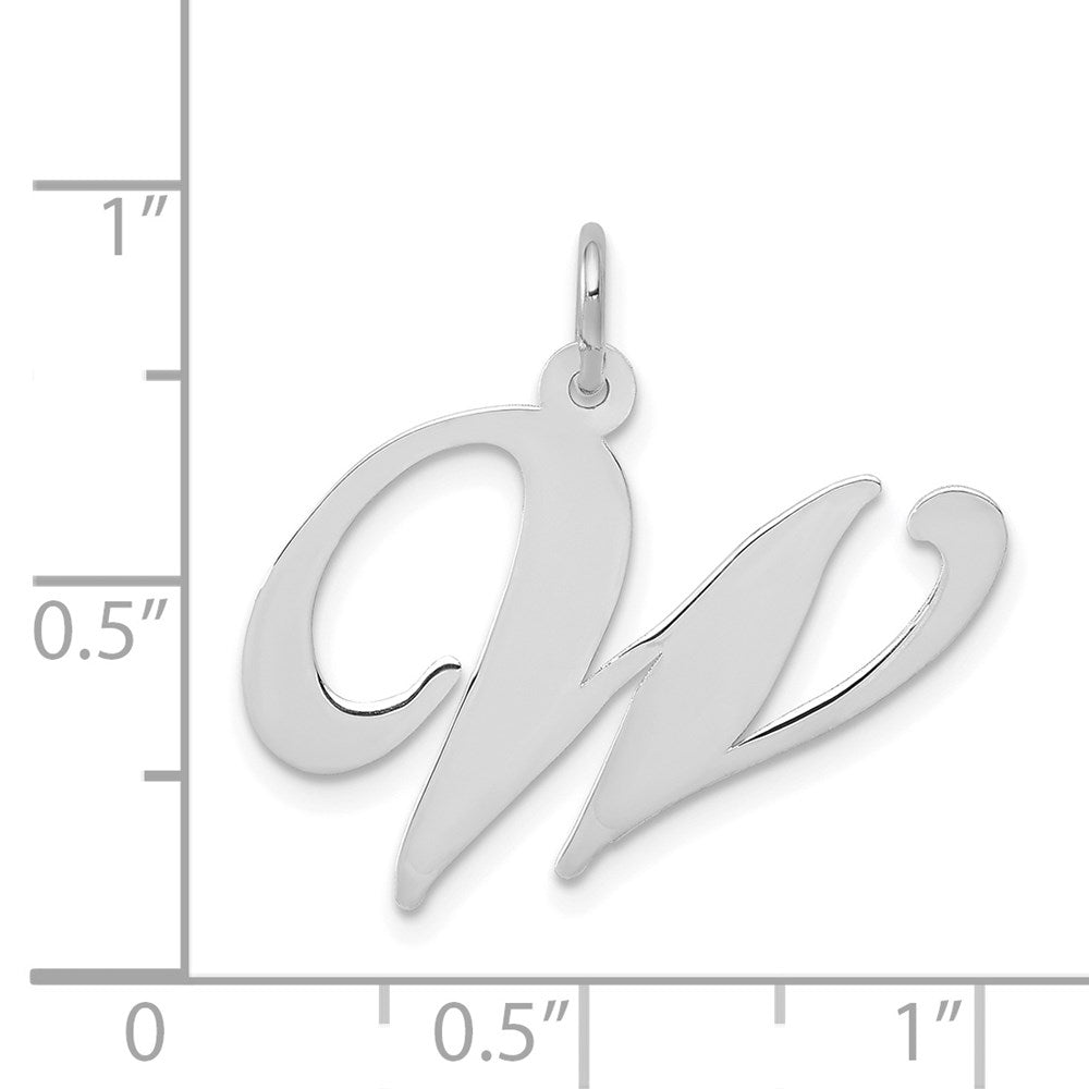 Million Charms 14K White Gold Themed Large Fancy Script Alphabet Letter Initial W Charm