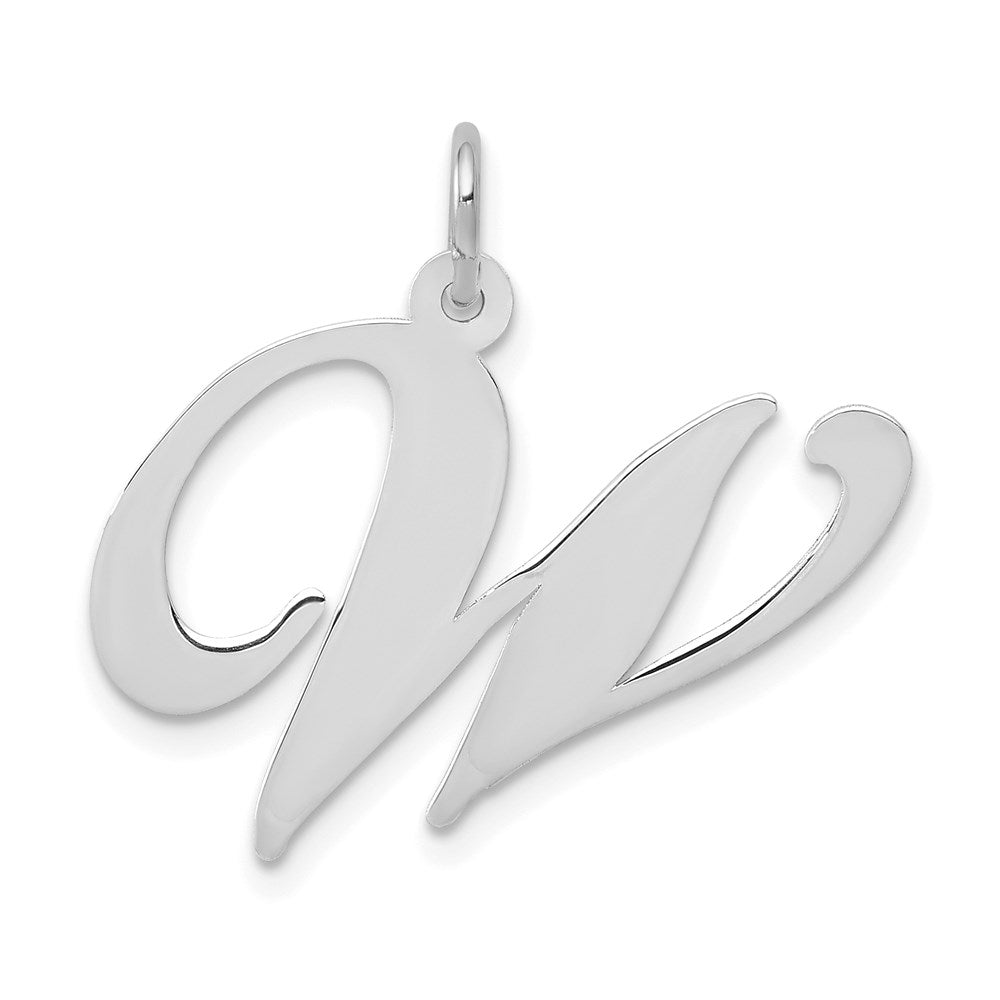 Million Charms 14K White Gold Themed Large Fancy Script Alphabet Letter Initial W Charm