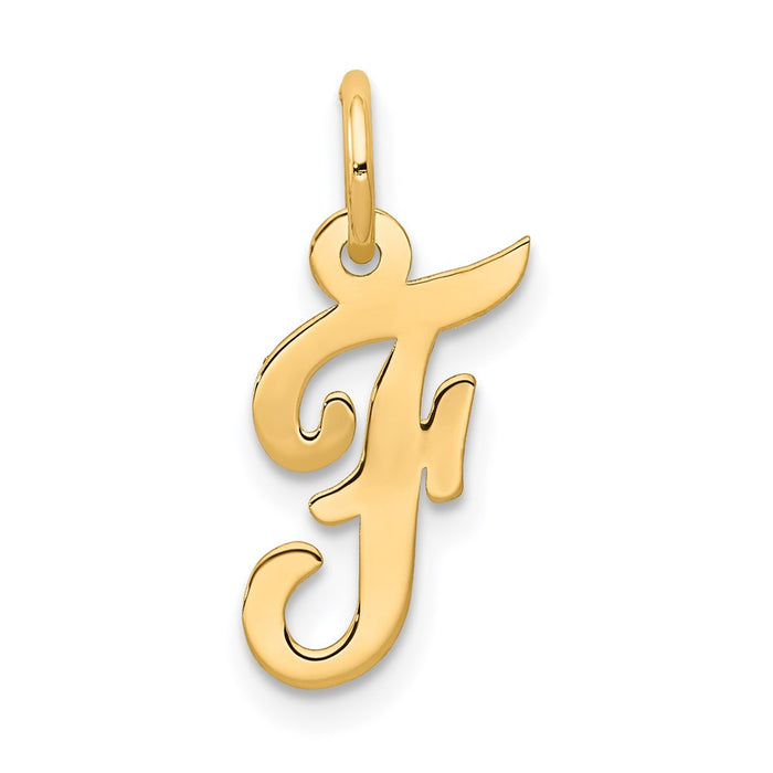 Million Charms 14K Yellow Gold Themed Small Script Alphabet Letter Initial F Charm