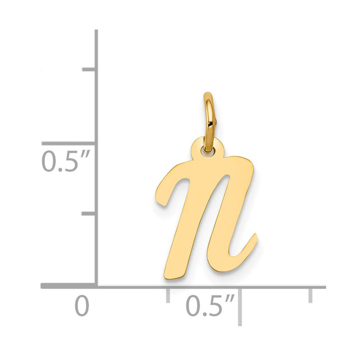Million Charms 14K Yellow Gold Themed Small Script Alphabet Letter Initial N Charm