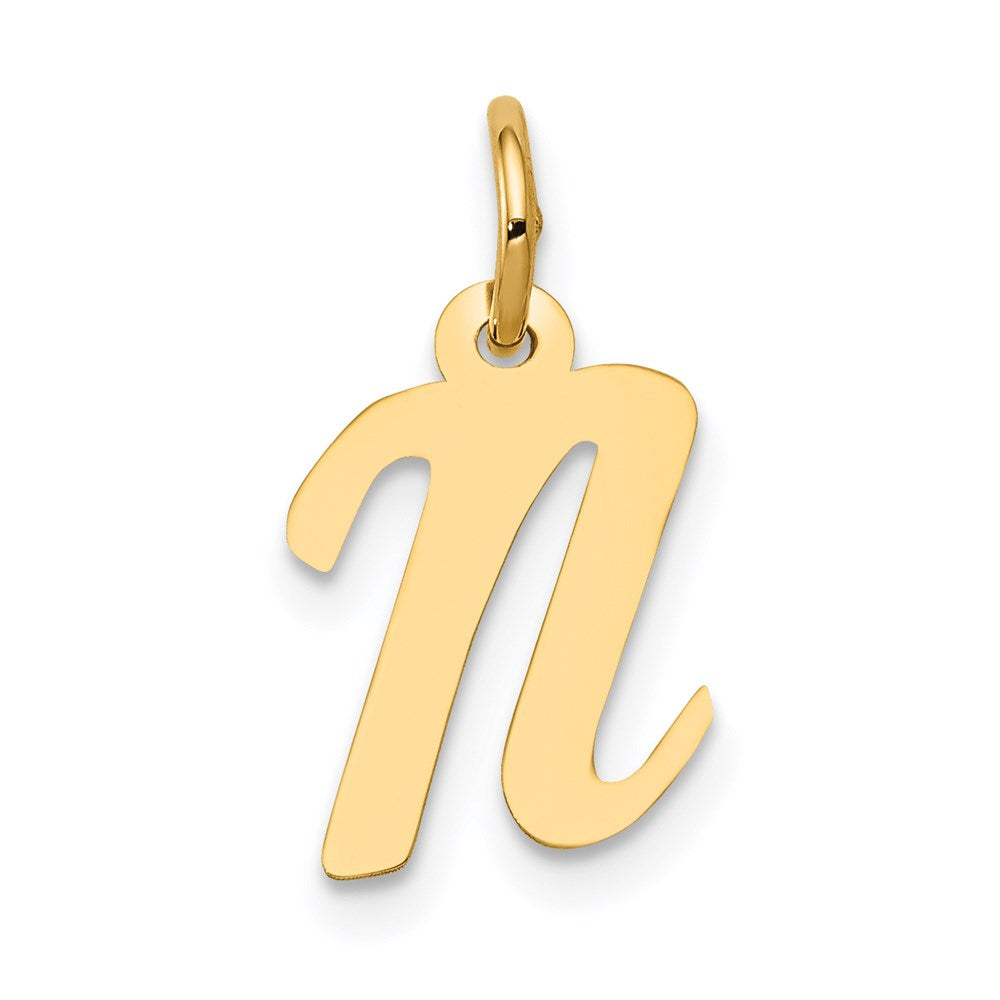Million Charms 14K Yellow Gold Themed Small Script Alphabet Letter Initial N Charm