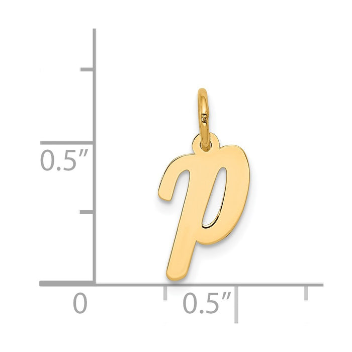 Million Charms 14K Yellow Gold Themed Small Script Alphabet Letter Initial P Charm