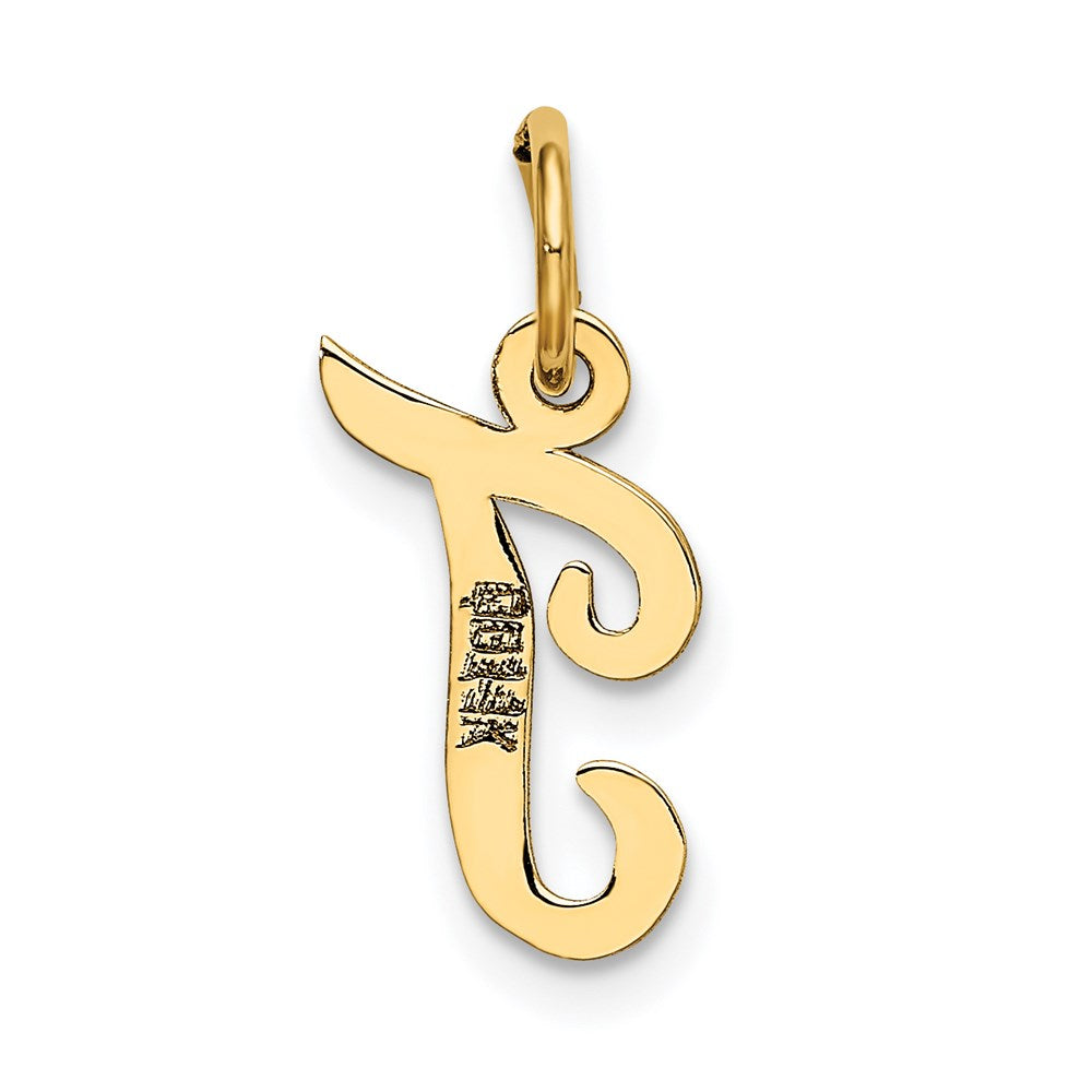 Million Charms 14K Yellow Gold Themed Small Script Alphabet Letter Initial T Charm