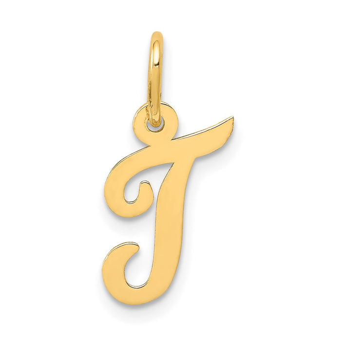 Million Charms 14K Yellow Gold Themed Small Script Alphabet Letter Initial T Charm