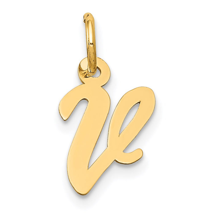 Million Charms 14K Yellow Gold Themed Small Script Alphabet Letter Initial V Charm