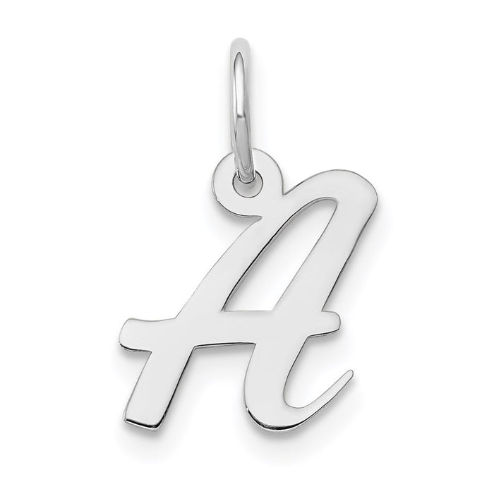 Million Charms 14K White Gold Themed Small Script Alphabet Letter Initial A Charm
