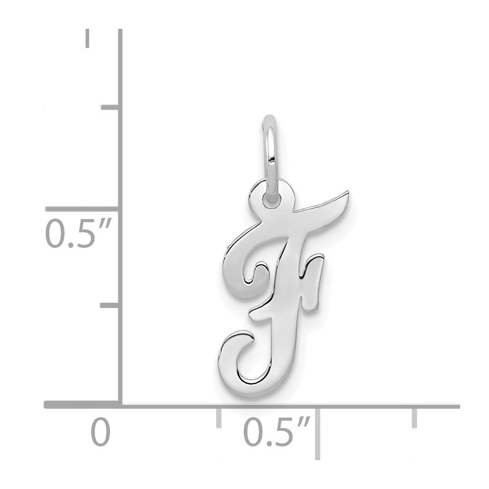 Million Charms 14K White Gold Themed Small Script Alphabet Letter Initial F Charm