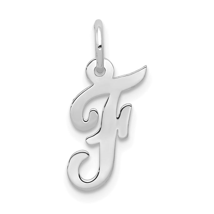 Million Charms 14K White Gold Themed Small Script Alphabet Letter Initial F Charm