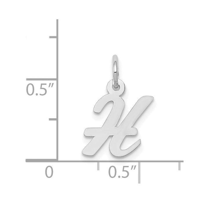 Million Charms 14K White Gold Themed Small Script Alphabet Letter Initial H Charm