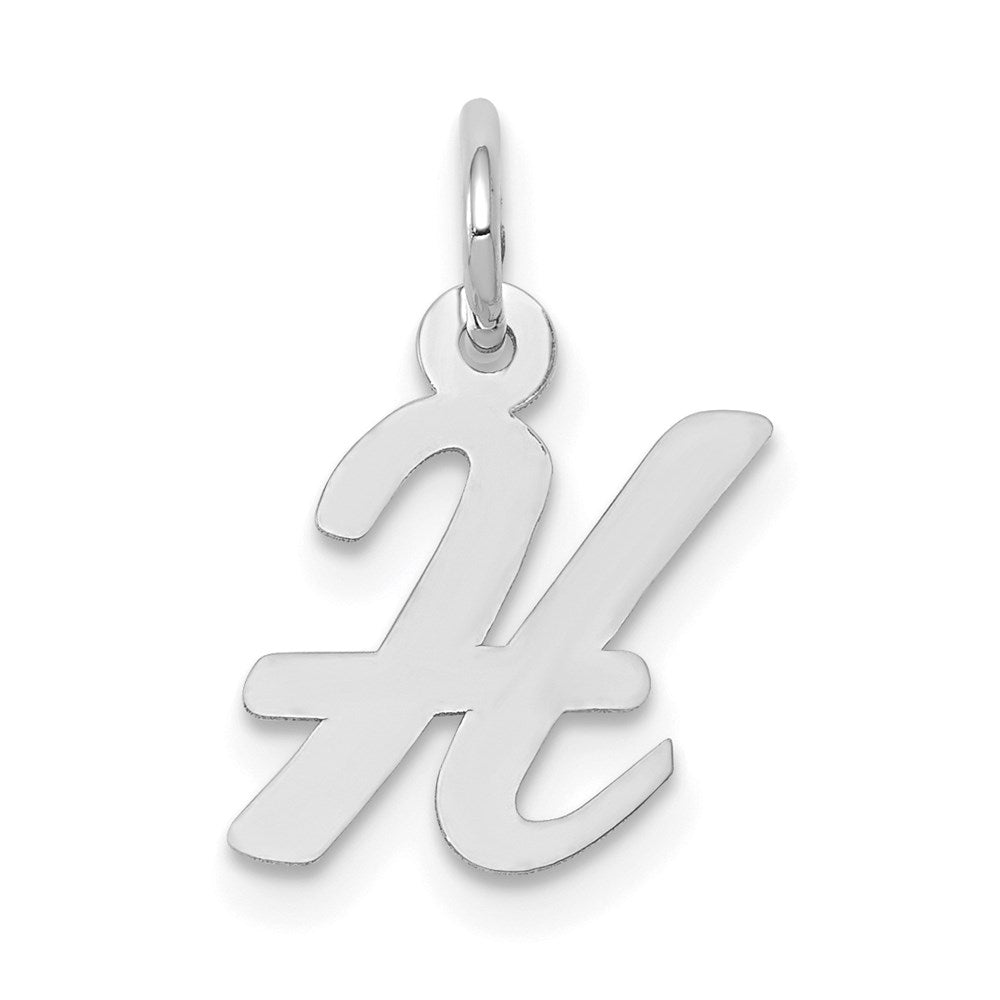 Million Charms 14K White Gold Themed Small Script Alphabet Letter Initial H Charm