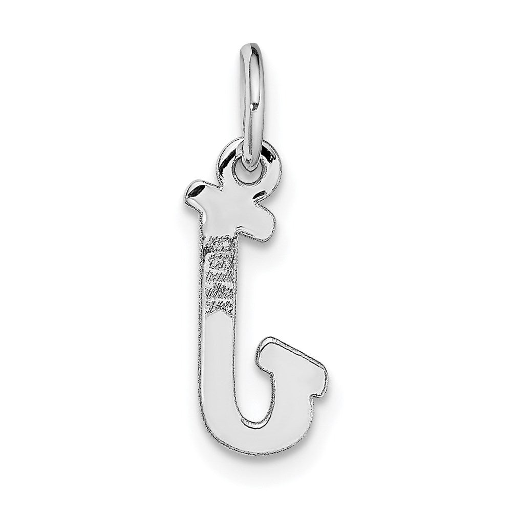 Million Charms 14K White Gold Themed Small Script Alphabet Letter Initial J Charm