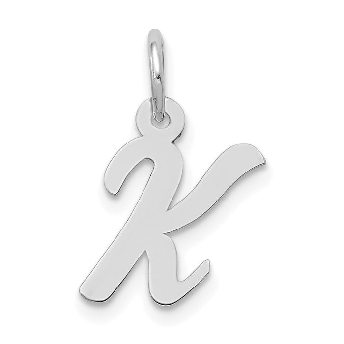 Million Charms 14K White Gold Themed Small Script Alphabet Letter Initial K Charm