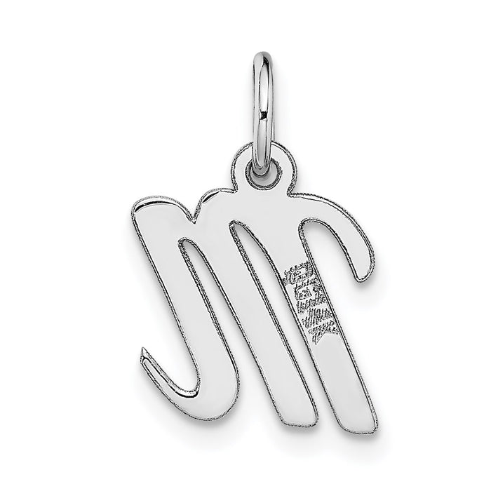 Million Charms 14K White Gold Themed Small Script Alphabet Letter Initial M Charm