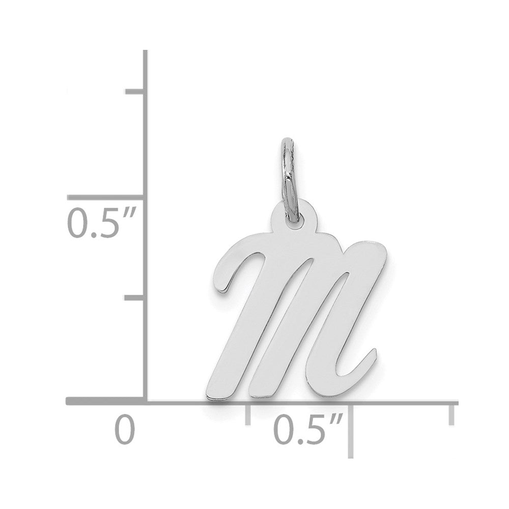 Million Charms 14K White Gold Themed Small Script Alphabet Letter Initial M Charm
