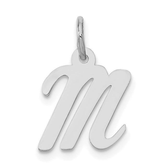 Million Charms 14K White Gold Themed Small Script Alphabet Letter Initial M Charm