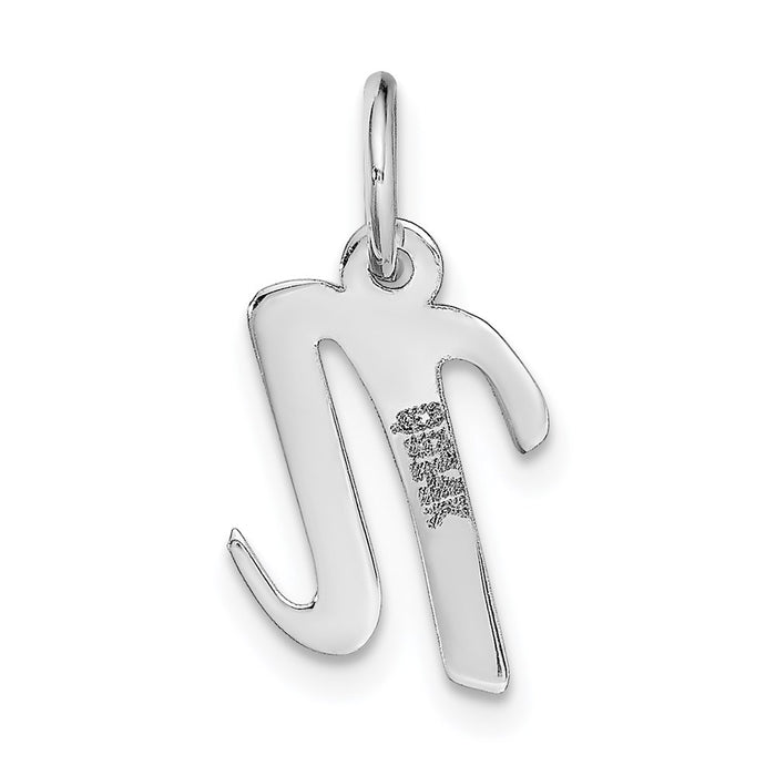 Million Charms 14K White Gold Themed Small Script Alphabet Letter Initial N Charm