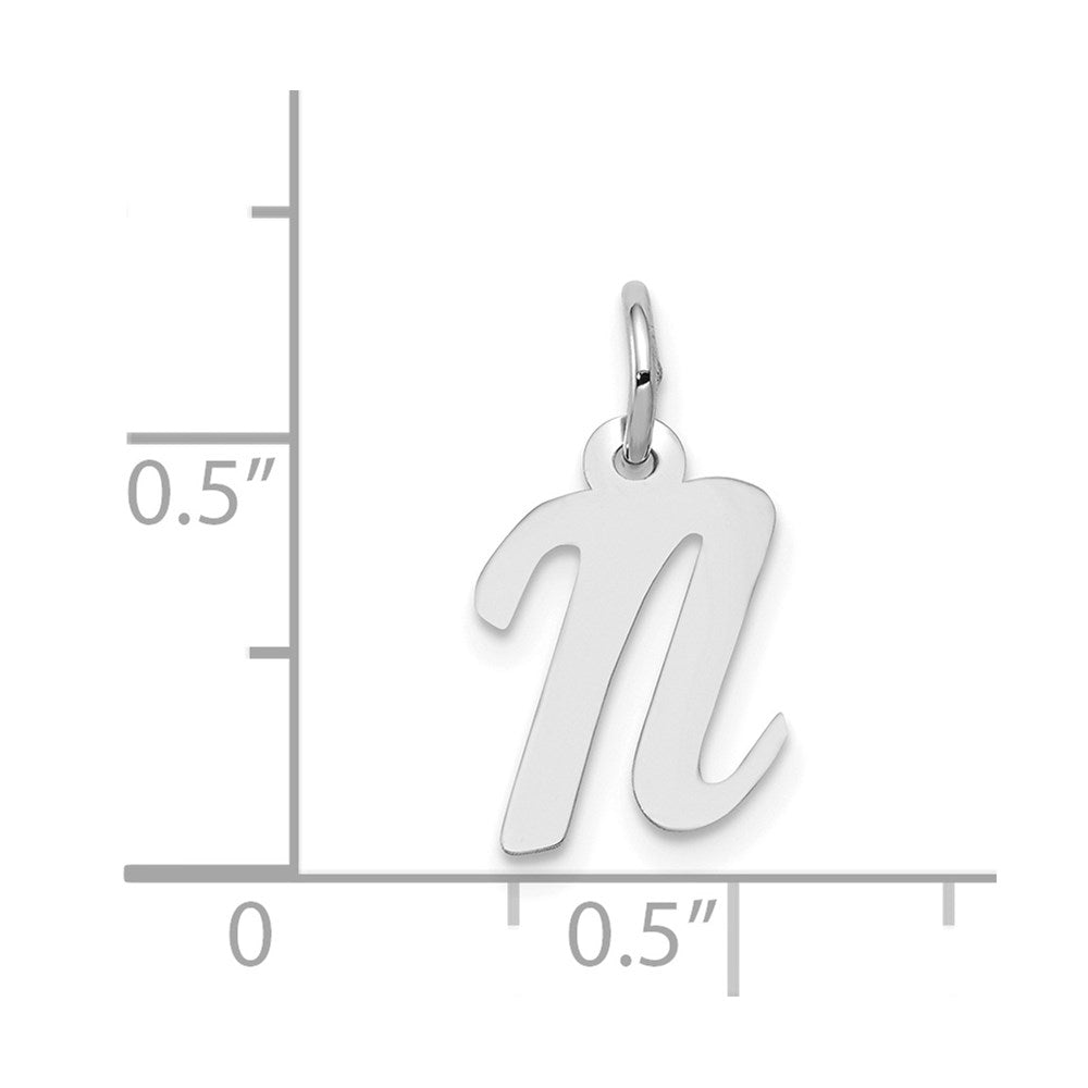 Million Charms 14K White Gold Themed Small Script Alphabet Letter Initial N Charm