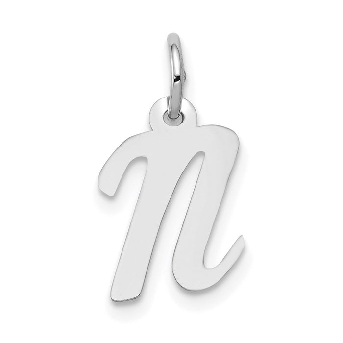 Million Charms 14K White Gold Themed Small Script Alphabet Letter Initial N Charm