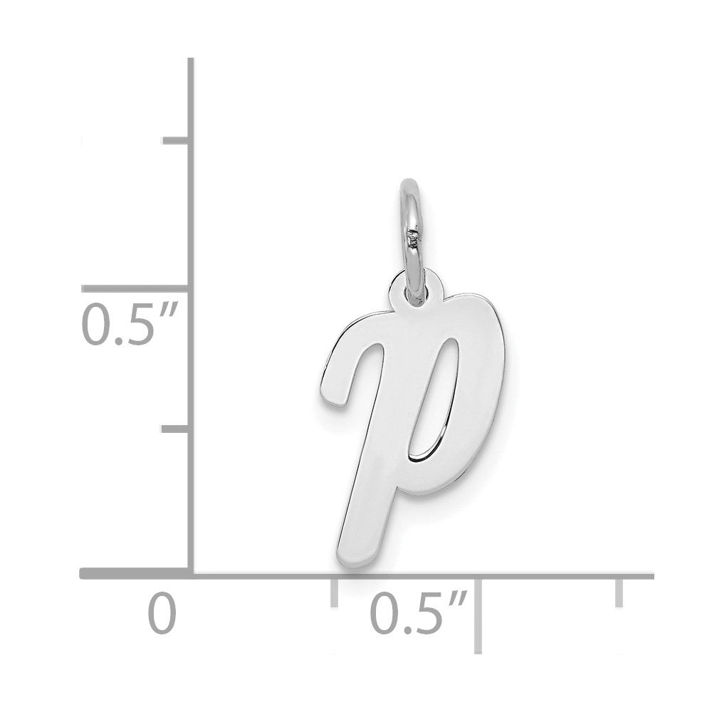 Million Charms 14K White Gold Themed Small Script Alphabet Letter Initial P Charm