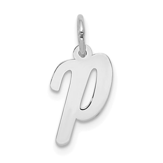 Million Charms 14K White Gold Themed Small Script Alphabet Letter Initial P Charm