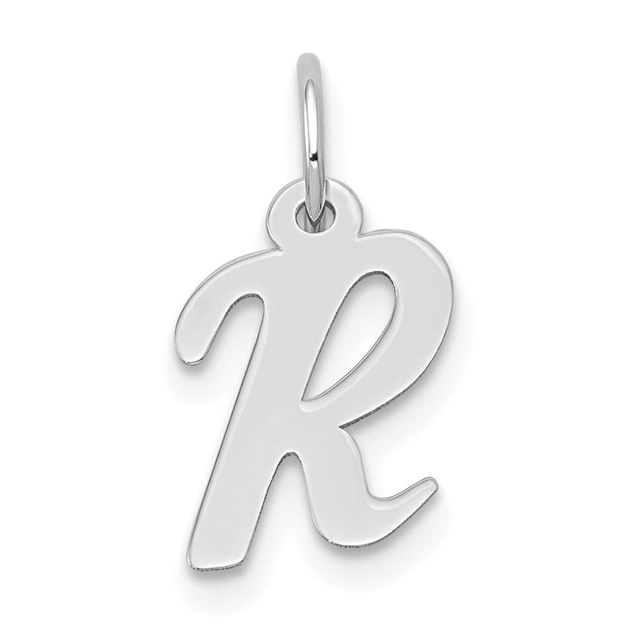 Million Charms 14K White Gold Themed Small Script Alphabet Letter Initial R Charm