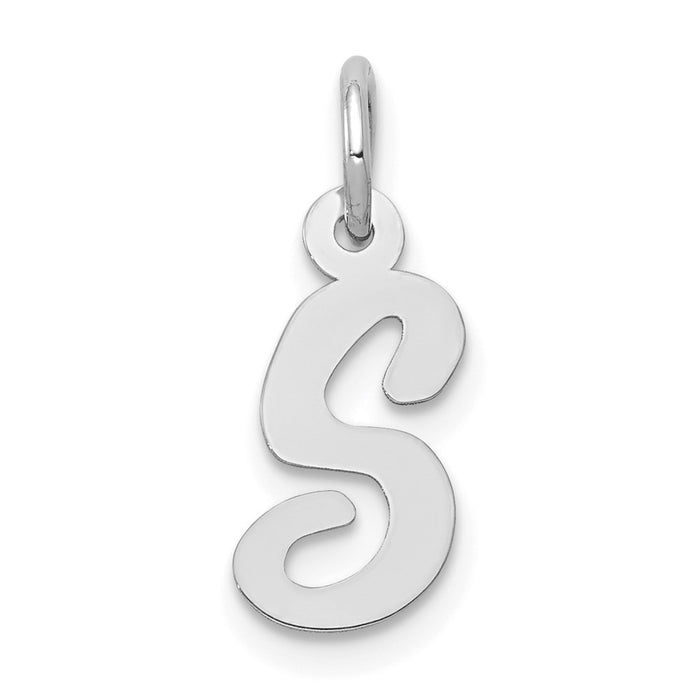 Million Charms 14K White Gold Themed Small Script Alphabet Letter Initial S Charm