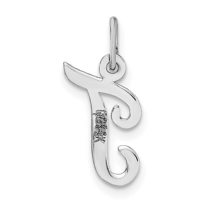 Million Charms 14K White Gold Themed Small Script Alphabet Letter Initial T Charm