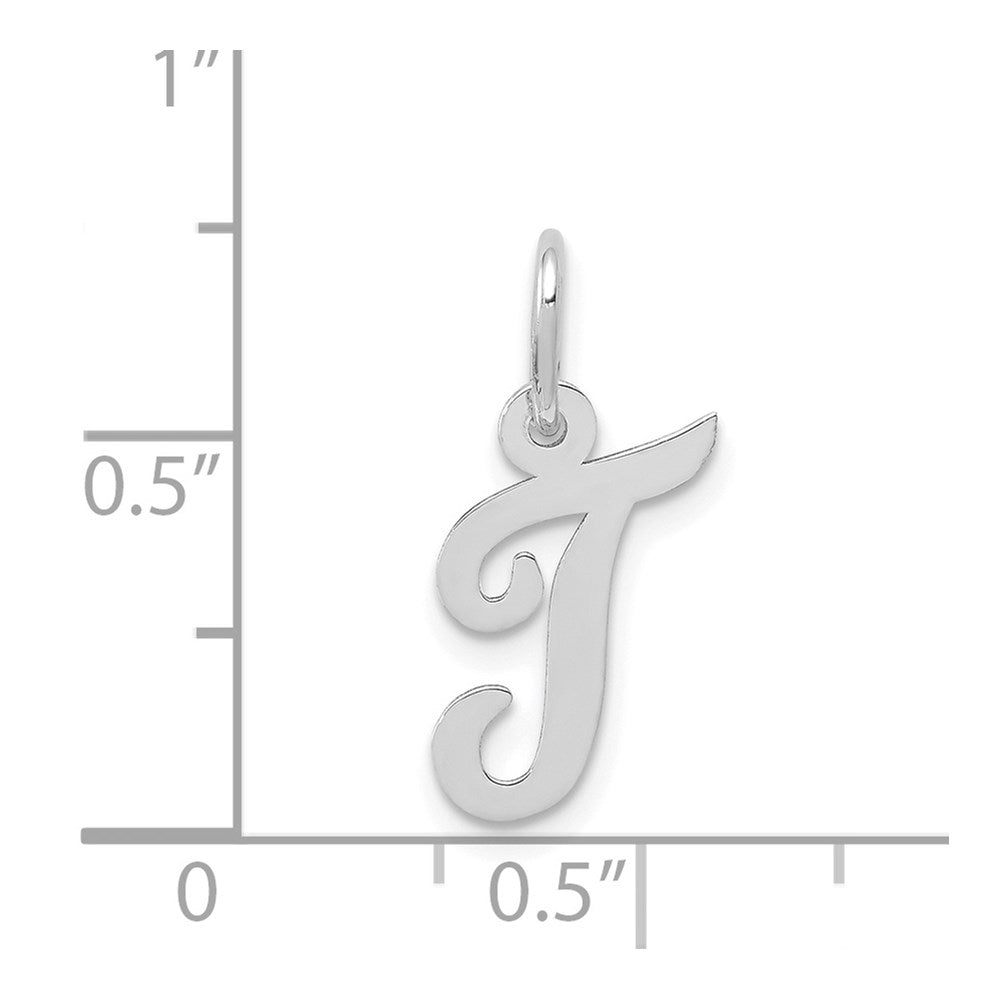 Million Charms 14K White Gold Themed Small Script Alphabet Letter Initial T Charm