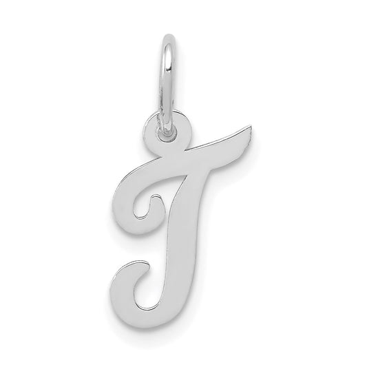 Million Charms 14K White Gold Themed Small Script Alphabet Letter Initial T Charm