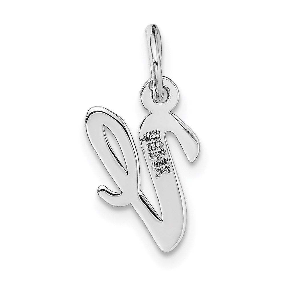 Million Charms 14K White Gold Themed Small Script Alphabet Letter Initial V Charm