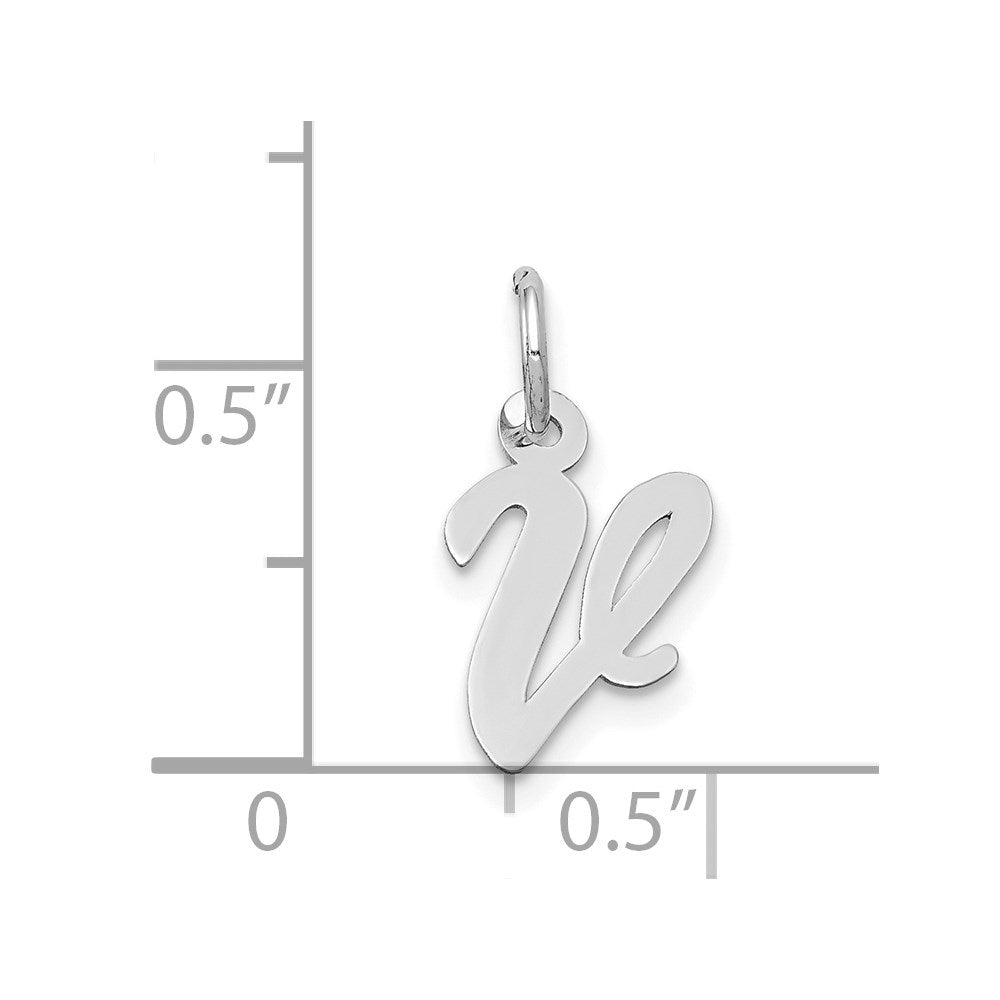 Million Charms 14K White Gold Themed Small Script Alphabet Letter Initial V Charm