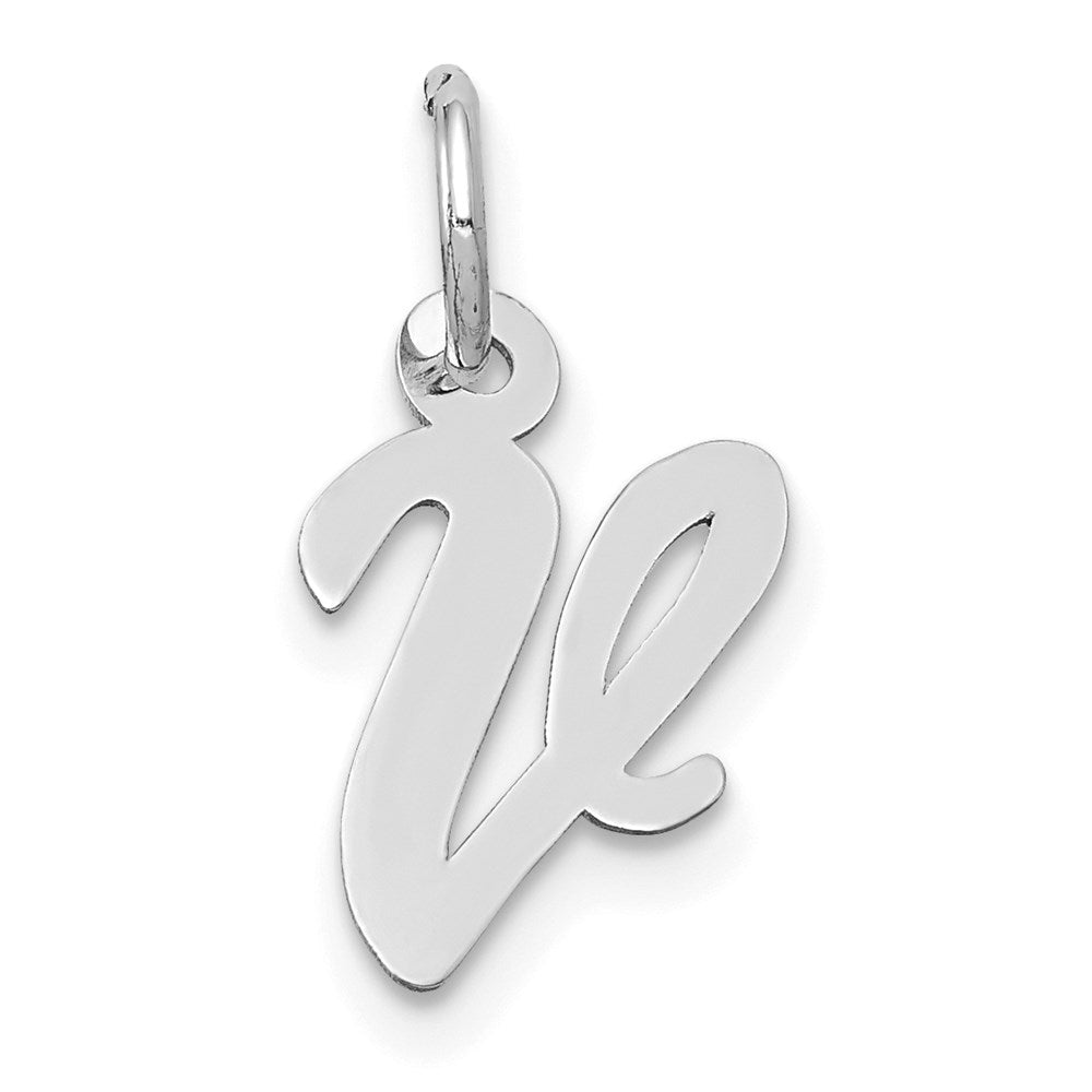 Million Charms 14K White Gold Themed Small Script Alphabet Letter Initial V Charm