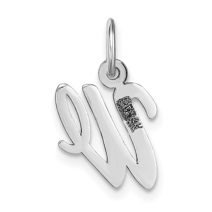 Million Charms 14K White Gold Themed Small Script Alphabet Letter Initial W Charm