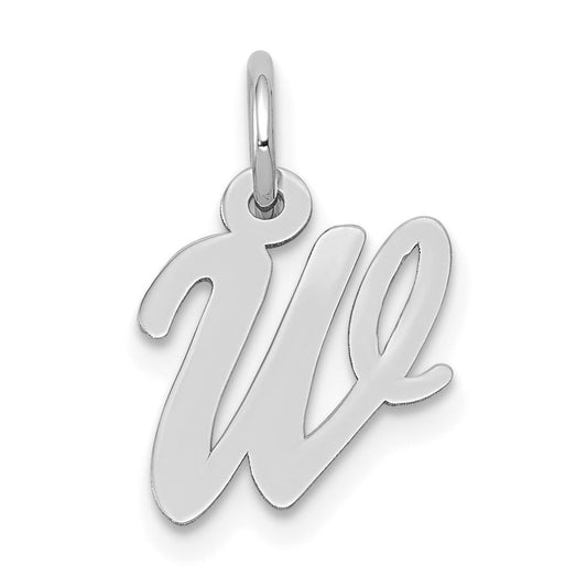 Million Charms 14K White Gold Themed Small Script Alphabet Letter Initial W Charm