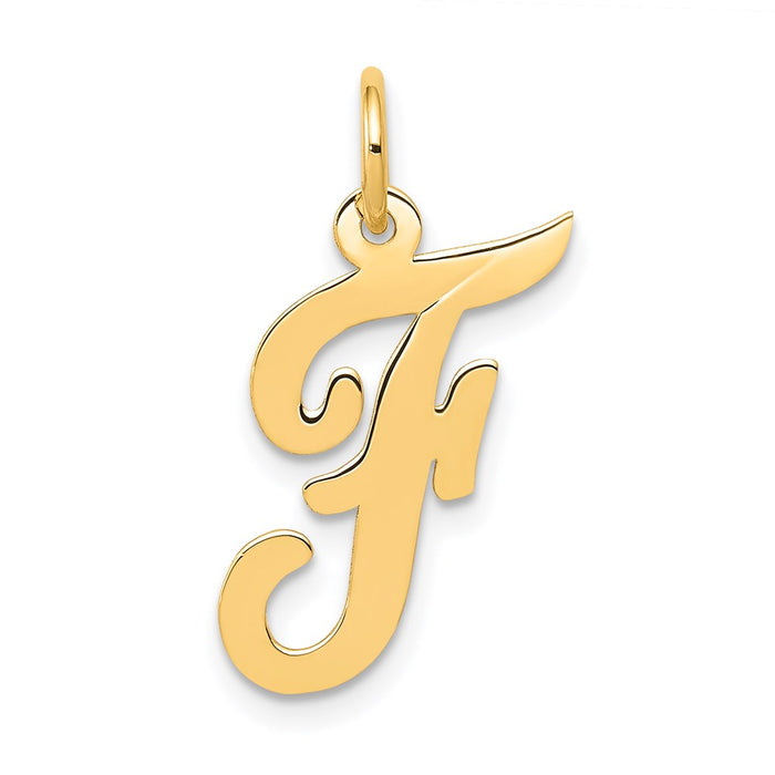 Million Charms 14K Yellow Gold Themed Medium Script Alphabet Letter Initial F Charm