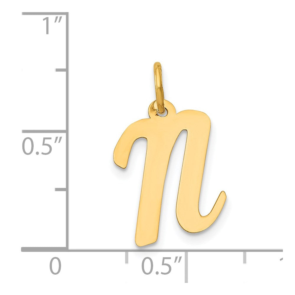 Million Charms 14K Yellow Gold Themed Medium Script Alphabet Letter Initial N Charm