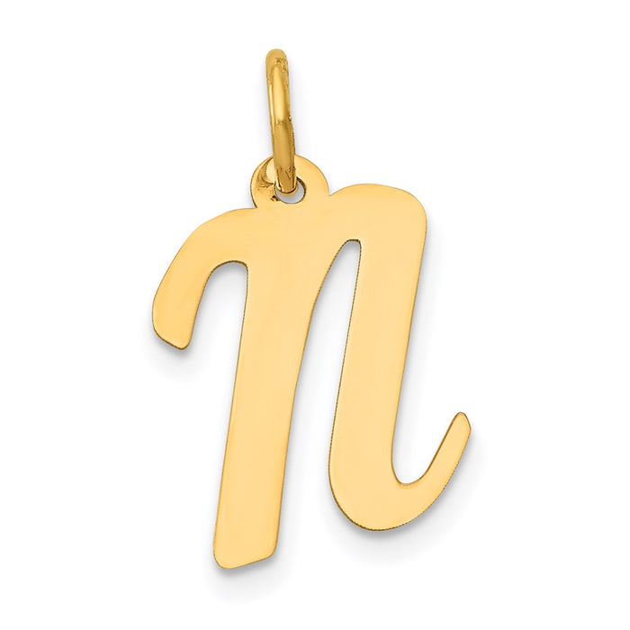 Million Charms 14K Yellow Gold Themed Medium Script Alphabet Letter Initial N Charm